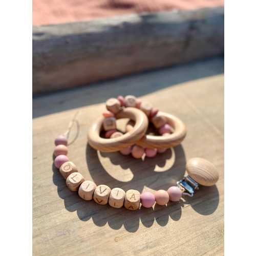 Personalized Baby Pacifier Clip: Wood & Silicone Soother Holder