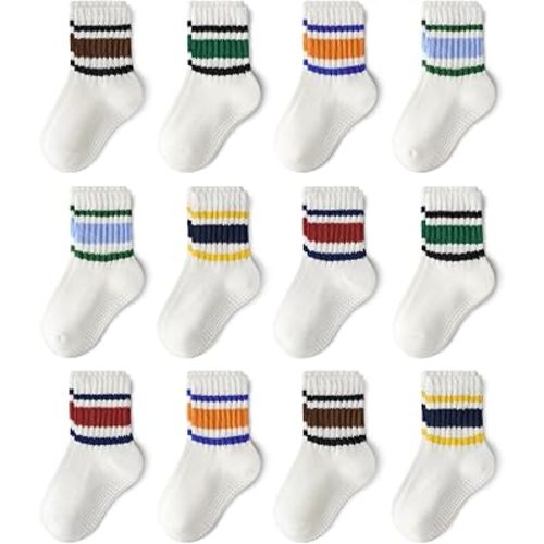 Non-Slip Cotton Toddler Grip Crew Socks with Stripe Heart Animal