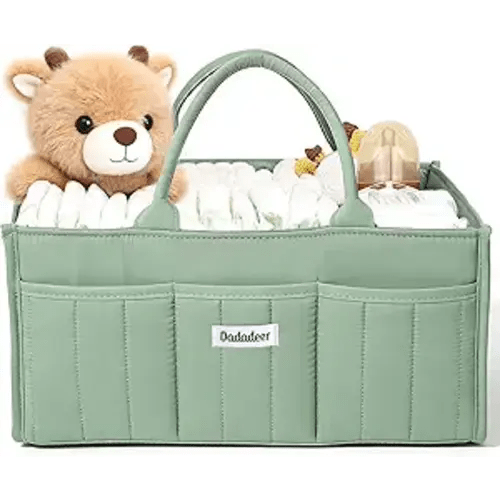 Baby Diaper Caddy Organizer, Portable Nursery Storage Basket for Newborn Essentials, Changing Table & Car Caddy Organizer, Gift for Baby Shower, Registry Must-Have for Boy Girl, Green