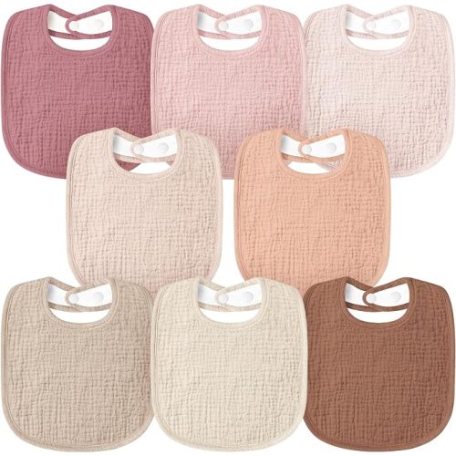 Susurration Muslin Baby Bibs 8 Pack Bandana Drool Bibs, Soft Square Adjustable Baby Drooling Bibs for Unisex Girls & Boys