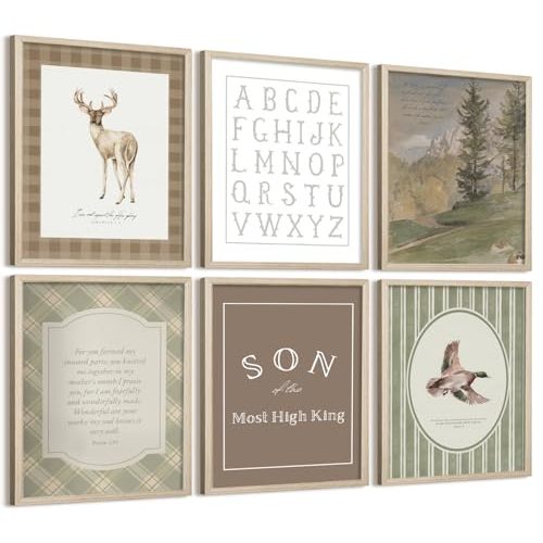 Solid Wood Frame Vintage Nursery Wall Art Cute Woodland Animals Christian Picture Wall Decor Deer and Duck Poster Print art work for Playroom Baby Room Kids Room Home Decoration Wrapped Canvas