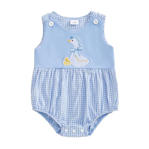 Aiwpstoin Newborn Baby Girl Bubble Romper Cute Embroidery Sleeveless Plaid Bodysuit Overalls Clothes