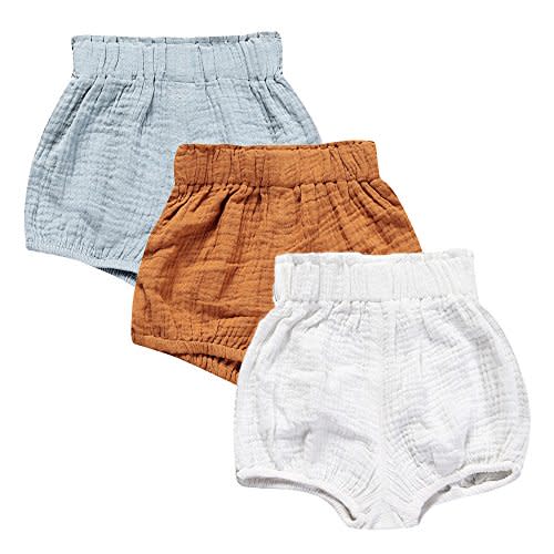 MYGBCPJS Baby Girls Boys 3 Pack Cotton Linen Blend Cute Bloomer Shorts Loose Harem Shorts
