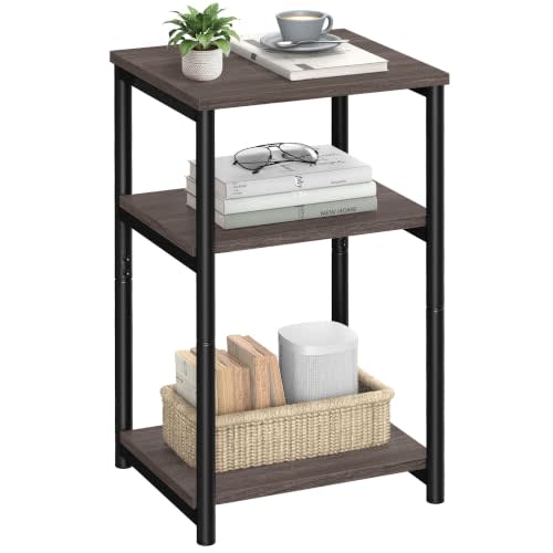 VASAGLE Side Table, Small End Table, Tall Nightstand, Steel Frame | For Living Room, Bedroom, Office, Bathroom, Chestnut Brown and Ink Black ULET273B74