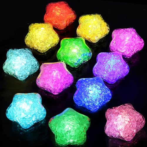 12-Pack Light Up Star Bath Toys for Toddlers 18M+, Water Activated | 12 water-activated LED stars for bath and pool play, ages 18M+. Built-in batteries provide up to 12 hours continuous light.