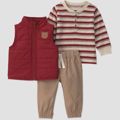 Carter's Just One You® Baby Boys' 3pc Bear Vest Set - Burgundy 12M
