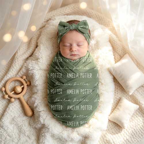 Newborn Name Swaddle Blanket,Custom Baby Swaddle With Name,First and Middle Name Blanket,Hospital Coming Home Outfit,Signature Font Duo