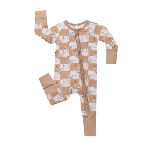 bamboo fiber season full zip footed onesie soft beige brown - Temu