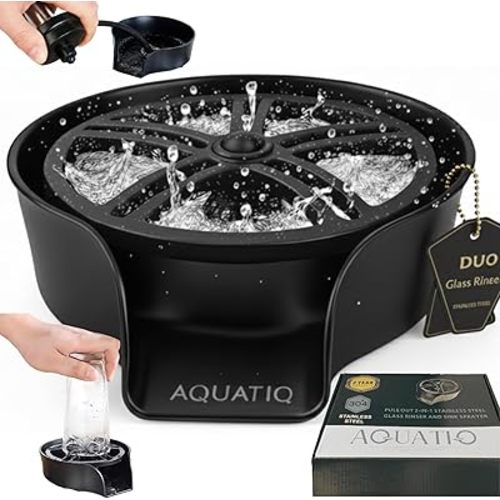 AquaDuo Glass Rinser and Kitchen Sink Sprayer Combo, Stainless Steel Cup Washer, Cup Cleaner, Bottle Washer, Glass Cleaner, Bar Sink Attachment, Pull Out Sprayer (Matte Black (Stainless Steel))