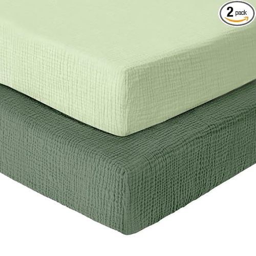 Dreamology Muslin Crib Sheets, 2 Pack, 100% Cotton Crib Sheet Fitted, for Girls, Boys, Green Crib Sheets for Standard Crib, 52x28 Crib Mattress Sheets, Standard Crib Sheets | Green and Light Green