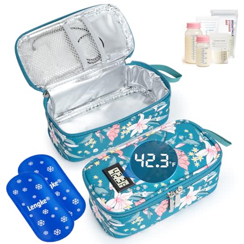 DawnBox Breast Milk Cooler Travel Bag with Real-Time Temp Display - Holds 20oz Breastmilk Storage Bag & Cooling, Portable Breast Milk Cooler Bags with 2 Ice Packs for Breastmilk Storage