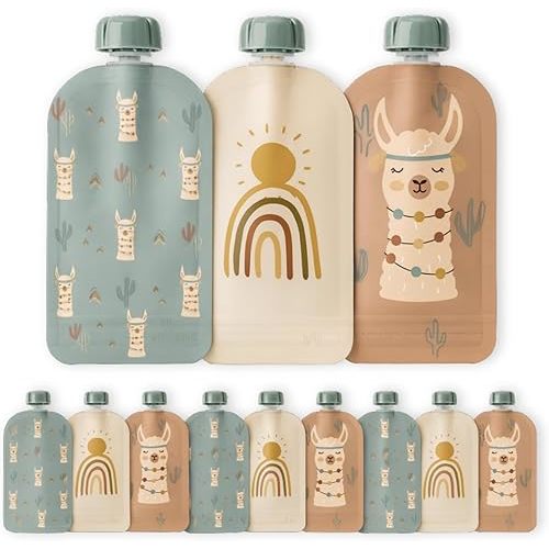 Hippypotamus Reusable Baby Food Pouches for Toddlers - BPA Free Food Grade - Dishwasher & Freezer Safe - Baby Food Containers - Refillable Squeeze Pouch For Applesauce & Yogurt - 12 Pack (Llamas)
