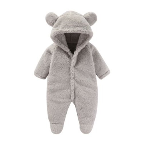 Sopelem Baby Boy Girl Fluffy Romper Footed Furry Bear Ear Onesie Baby Fuzzy Teddy Bear Outfit Baby Plush Clothes