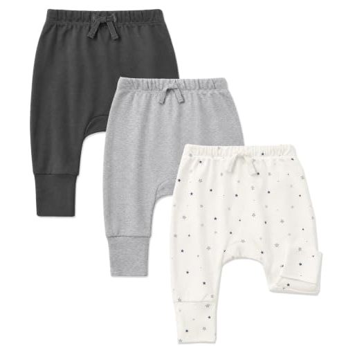 Aablexema 3-Pack Organic Cotton Baby Jogger Pants with Fold-Over Foot Cuffs | Jogger Pants for Infant Boys Girls, Toddler Bottoms, Foldover Feet Just for Size Newborn–12M, Not for Size 18M–5T