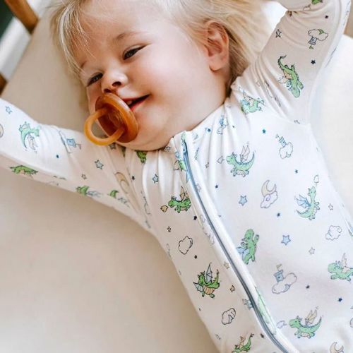Bellabu Bear Baby Dragon Bamboo Convertible Footie White 0-3 Months