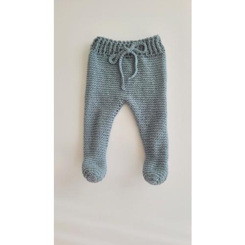 Crocheted Bamboo Baby Pants, Pale Blue Footed Leggings, 0-3 Months