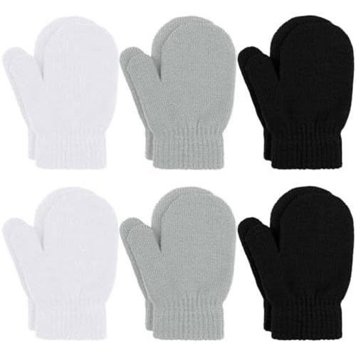 URATOT 6 Pairs Toddler Knitted Mittens Magic Stretch Gloves Winter Warm Knitted Soft Baby Mittens