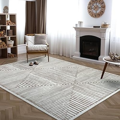 Bloom Rugs Washable Non-Slip 8' x 10' Rug - Brown Striped Area Rug for Living Room, Bedroom, Dining Room, and Kitchen - Exact Size: 8' x 10'
