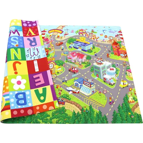 Baby Care Play Mat (Large, Playful - Zoo Town) 82'' x 55'' Original One-Piece Reversible Rollable Waterproof Play Mat for Infants, Babies, Toddler, and Kids