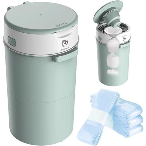 Bellababy Diaper Pail, Upgrade Baby Diaper Bin with Double Odor Locking, Includes 4 Refills (270 inches/pcs), Compact Design for Nursery, Green