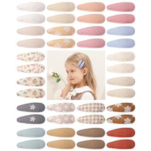 doboi 40Pcs Toddler Hair Clips Hair Barrettes Baby Girls Hair Bows Clips | Floral Print Non Slip Snap Hairpins Flower Hair Clips for Girls Kids Toddler Hair Accessories