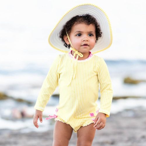 Seersucker Long Sleeve Rash Guard One Piece | RuffleButts & RuggedButts