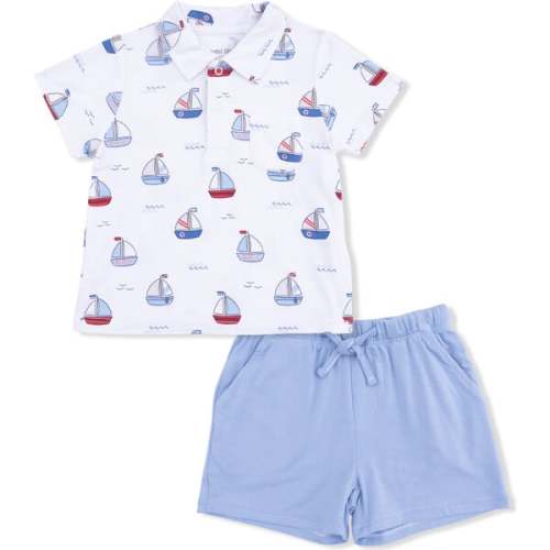 Bubbly Sailboats Blue, Polo with Casual Short - Angel Dear | Maisonette