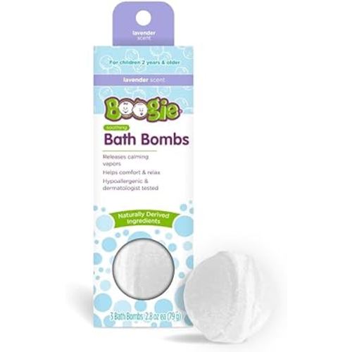 Kids Bath Bombs by The Makers of Boogie Wipes, Boogie Fizzies, Naturally Derived, Made with Aloe and Calming Vapors, Lavender, 2.8 oz, 3 Bath Bombs, Pack of 1