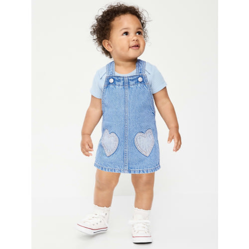 Printed Denim Skirtall Dress for Baby