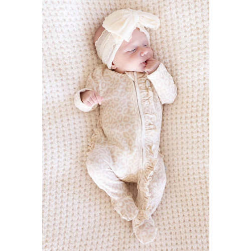 Lovely Leopard Bamboo Waffle Ruffle Zipper Footie