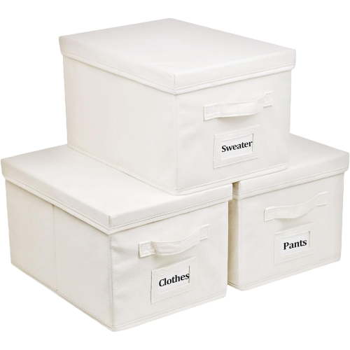 3 Pcs Closet Storage Bins with Lids & Lable & Handles, 15" 22 Quart Collapsible Fabric Stackable Storage Bin Cube Organizer Lidded Organizing Boxes Storage Containers