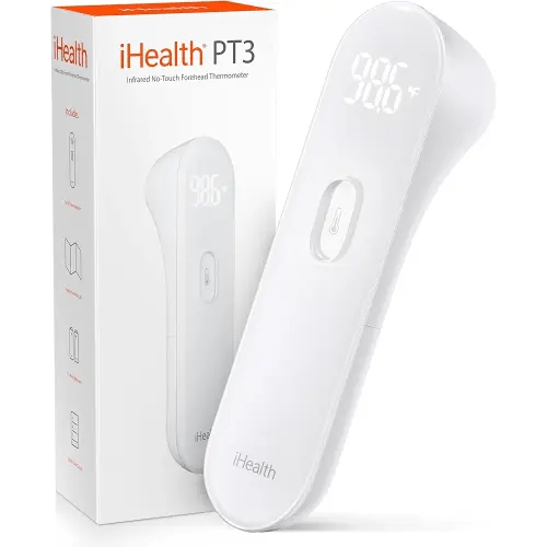 iHealth No-Touch Forehead Thermometer for Adults, Kids, Babies - 1s Fast Accurate, 3 Ultra-Sensitive Sensors, Quiet Vibration Feedback, Digital Large LED Digits, Easy to Use for Home & Nurses, PT3