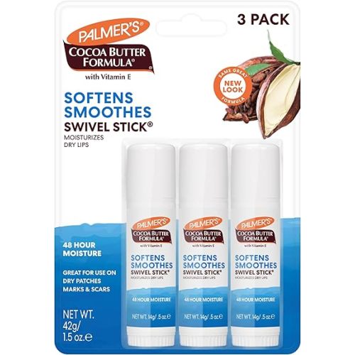 Palmer's Cocoa Butter Formula Moisturizing Swivel Stick with Vitamin E, Lip Balm for Valentine's Day, Face & Body Moisturizer Stick, Ideal for Treating Dry Skin Patches (Pack of 3)