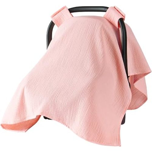 100% Muslin Cotton Car Seat Cover for Baby, Soft Breathable Car Seat Canopy