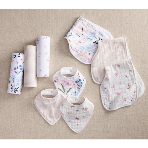 Wildflower Butterfly Organic Muslin Bib, Burp and Swaddle Set