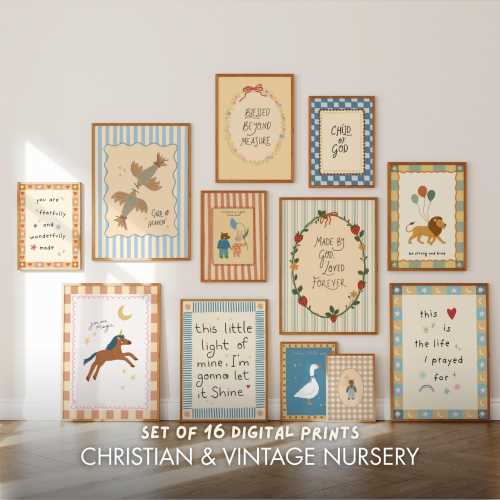 Christian Nursery Prints, Vintage Baby Room Decor (Digital Download)