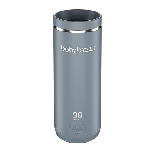 Baby Brezza Portable Warmer – 3X Faster Baby Bottle Warming - Travel Breastmilk and Formula Warmer - Safe, Even Heating - Up to 9oz - No Adapters, Grey