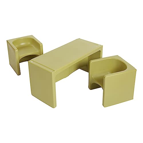 ECR4Kids Tri-Me Table and Cube Chair Set, Multipurpose Furniture, Fern Green, 3-Piece