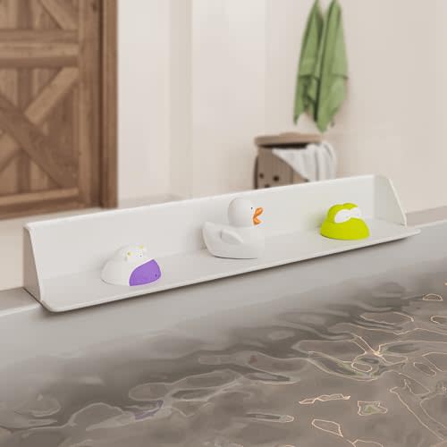 Little Splasher PlayPad, Bathtub Splash Guard Play Shelf - Toy Tray Caddy Holder Storage - Suction Cups Attach to Bath Tub - No Mess Water Spill in Bathroom for Toddlers Kids Baby (White)