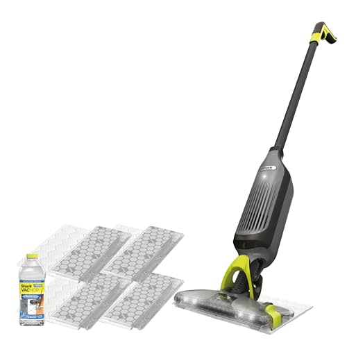 Shark VACMOP Cordless Hard Floor Cleaner, Vacuum and Spray Mop, Powerful Suction, Lightweight, LED Headlights, Includes 4 Disposable Pads, 12oz Multi-surface Cleaning Solution, Gray, VM252