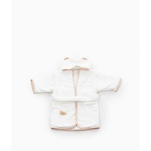 Hooded Bathrobe Towel | Beige & White
