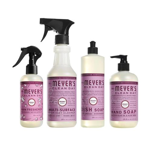 Variety, 1 Mrs. Meyer's Room Freshener, 8 OZ, 1 Mrs. Meyer's Liquid Dish Soap, 16 OZ, 1 Liquid Hand Soap,12.5 OZ, 1 Multi-Surface Cleaner 16 OZ, 1 CT (Peony)