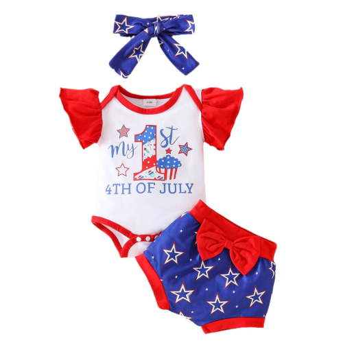 Ketyyh-chn99 My 1st 4th of July Outfits Baby Girl American Flag Print Romper Independence Day Outfits Blue,6-9 Months