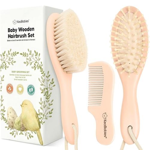 Baby Hair Brush and Comb Set (Oval, Peach)