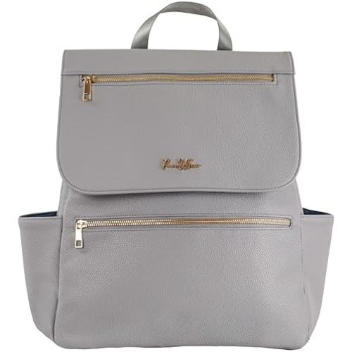 Premium Vegan Leather Diaper Bag Backpack – Large Designer Baby Bag, Stylish Diaper Backpack with Stroller & Crossbody Straps & Multiple Compartments (Ash Grey)