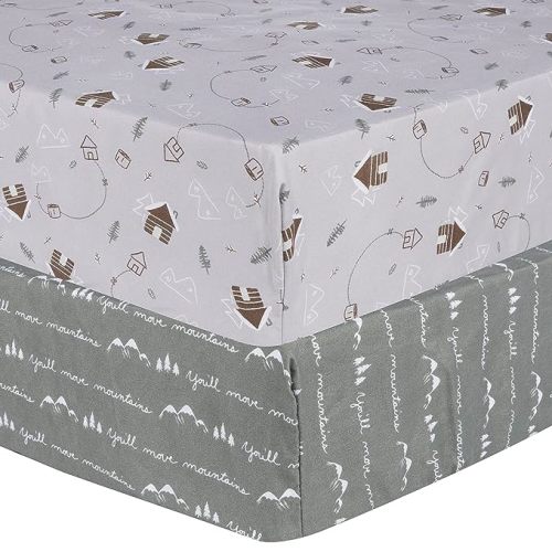 Sammy & Lou Mountain Cabin 2-Pack Microfiber Fitted Crib Sheet Set, Fits Standard Crib Mattress 28 in x 52 in; Fully Elasticized,