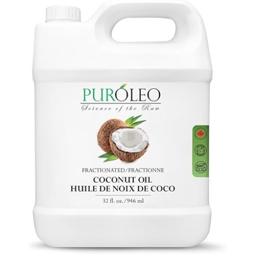 PUROLEO Fractionated Coconut Oil 32 Fl Oz/946 ML (Packed In Canada) 100% Natural and odorless Moisturizer & Carrier Oil | Hair Skin Body, Aromatherapy, Massage, Makeup Remover | huile de coco, huile massage