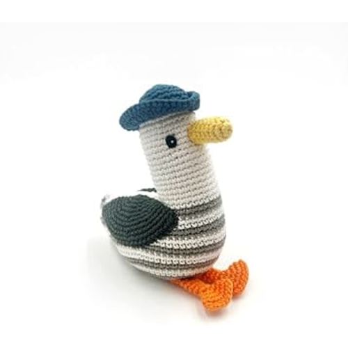 Pebble | Handmade Friendly Seagull Rattle | Crochet | Fair Trade | Pretend | Imaginative Play | Woodlands | Rattle | Machine Washable
