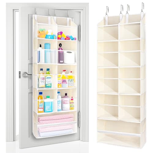 ULG Over the Door Organizer, 5-Tier Extra Large Hanging Storage with 10 Mesh Pockets, 100 lbs Capacity, Heavy Duty Door Organizer for Closet, Bedroom, Nursery Storage, Beige