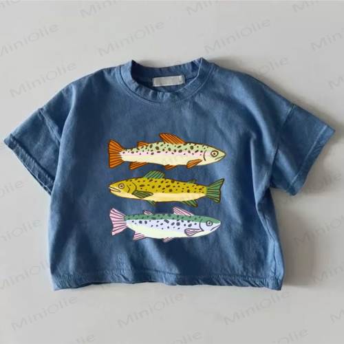 Baby Blue Fishes Print T-shirt